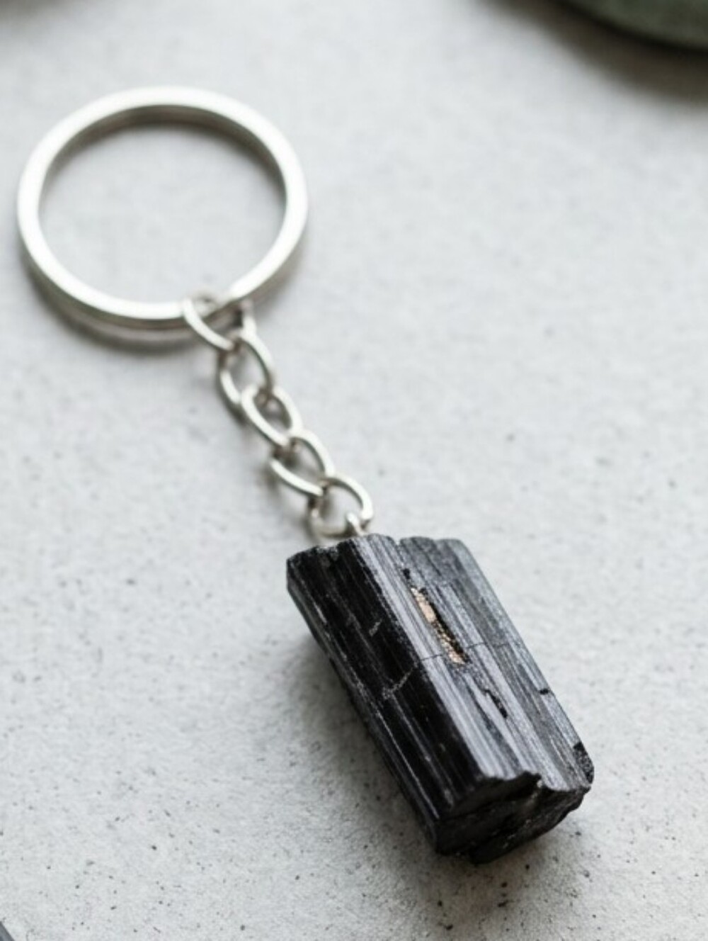Black Stone Tourmaline Crystal Keychain